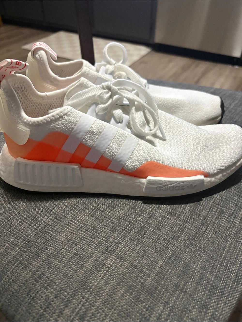 Adidas White & Orange NMD R1 Sneakers - Picture 1 of 4